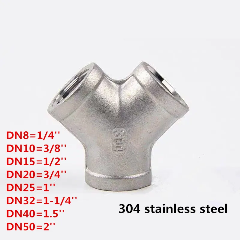 1PC DN8-DN50 SS304 Y Shape Three Way Female Thread Pipe Fittings Y