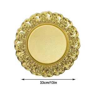 13in Golden Elegant Dinner Charger Plates Baroque Victorian Embossed design Wedding Hotel Party Craft Tray Kitchenware Fruit Cake Plates
