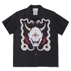 Classics WACKO MARIA Grimace Printing Shirt TEE Black White Polyester Fiber Short Sleeve Men Women Thin Breathable Lapel Button