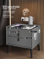 VBELL bed side table โต๊ะข้างเตียง ตู้ข้างเตียง ไม้เนื้อแข็งที่เรียบง่ายทันสมัยมัลติฟังก์ชั่พร้อมโคมไฟล็อคลายนิ้วมือไร้สายชาร์จโต๊ะหัวเตียงบล. 