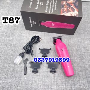 Barber Tông đơ chấn viền T87 công suất lớn 7500 vòng - mài chuốt màu hồng chính hãng 10W pin lithium 1200mAh lưỡi titan sắc bén