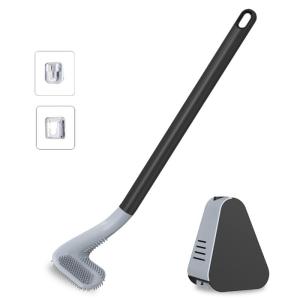Long Handle Toilet Brush and Holder Set for Bathroom Clean with Self-opening and Leak-proof Base Nail-free Installation