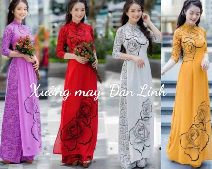 Áo dài in 3D hoa hồng trẻ trung đủ màu - Xưởng may áo dài Đan Linh ...