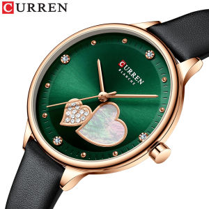 CURREN Womens Watches Quartz Leather Wristwatch with Rhinestone Elegant Thin Clock 9077