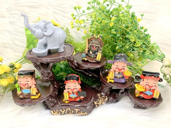 Tượng Ngũ Công Thần Tài và Voi Kim Tiền Tọa Đế Như Ý Cát Tường | Lazada.vn