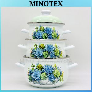 Minotex 3pcs Enamel Cookware Set 16/18/20cm – Decorative Periuk Enamel Durable & Easy Use