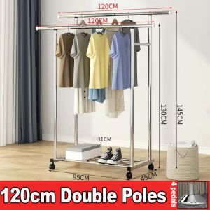 2m Heavy Duty Clothes Drying Rack Portable  Stainless Steel Extendable Laundry Rack Dual/Single Pole