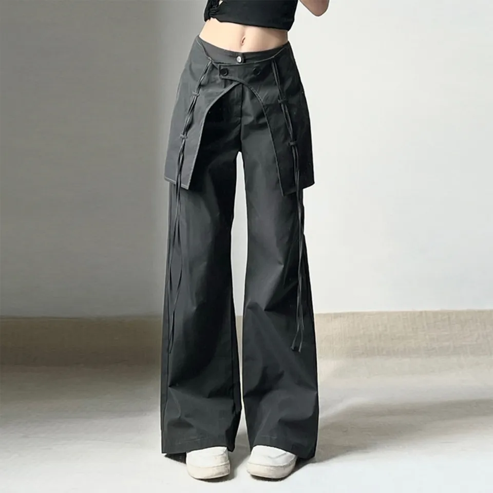 wide leg pants high waist pants for women aesthetic Y2K Long Pants Mid Waist  Cargo Pants Women Baggy Parachute Wide Leg Pants Drawstring Streetwear with  Large Pockets Summer 2023