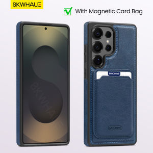 BKWHALE Magnetic card holder phone case For Samsung Galaxy S25 Ultra S25Edge S25+ S24 Ultra S24+ S23 Ultra S23+ S22 Ultra S22+ S25 Plus S24FE with Magnetic card bag Leather back cover Shockproof Casing