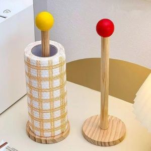 Wooden Paper Towel Holder Hair Band Holder Tissue Hanger Bathroom Accessories Anti-Slip Tissue Holder Home Storage