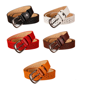 Ladies Leather Belt with Hollows Flower Durability Leather Stylish Waist Belt for Womens Fashion