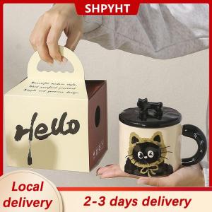[COD] SHPYHT Local delivery Ship within 24 hours Cute Cat Ceramic Mug With Lid Coffee Cup Drinking Cup Office Gift Practical Birthday Gift