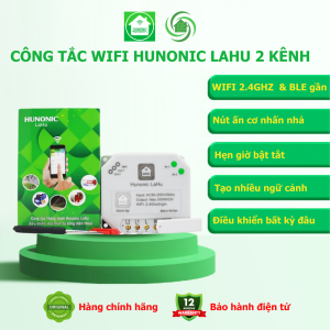 Công tắc Wifi Hunonic LAHU 4 kênh điều khiển từ xa trên điện thoại và giọng nói thích hợp lắp cho tủ điện tổng sử dụng các contactor đóng cắt