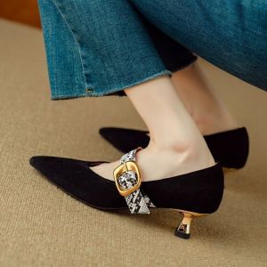 Free Shipping WomenS Comfortable Low-Cut Mid-Heel Pumps With A Matte Finish Featuring A Pointed Toe And A Small Buckle Detail New Spring/Autumn 2026 Collection