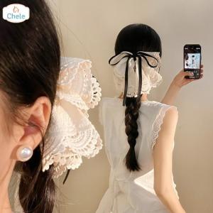 Chele พรีเมี่ยมรู้สึกลูกไม้โบว์คลิปหางม้า ลูกไม้ ไข่มุก ความสง่างาม เครื่องประดับผม กิ๊บ