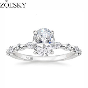 ZOESKY 925 Sterling Silver Ring Oval Cut Cubic Zirconia Engagement Rings Solitaire Halo Promise Ring For Women Size 4-10