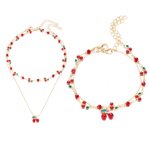 Bohemian Cherry dangle Vòng đeo tay có tính năng Đá Zirconia Cubic và tua Thông tin chi tiết mùa hè điều chỉnh được trang sức đeo cổ món quà