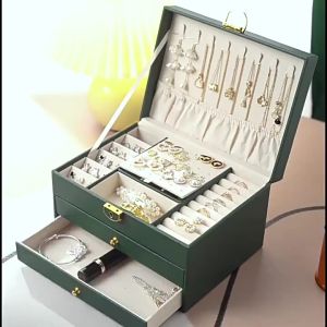 Three layer Velvet Jewelry Box With Lock Large Necklace Jewelry Organizer dustproof Storage Box for Earring Ring