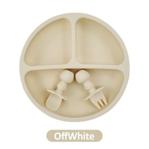 Mombaby 3pcs /set Baby Feeding Set Silicone Plate with Spoon Fork Tableware for Baby