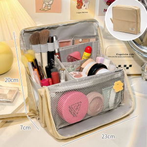 Make Up Pouch Organizer Standing Cosmetic Bag Travel Storage Box for Beauty Essentials - Black - Mesh Pocket - Multiple Compartments - Compact Design - Travel Convenience