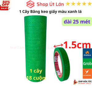 Băng keo giấy màu xanh lá rộng 1.5cm dài 25 mét lõi giấy 3mm 1 cây 18 cuộn giá tại xưởng