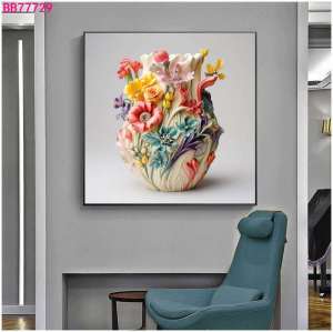 Himalaya Painting Flower Abstract Vase Design 40cmx40cm Frameless Waterproof Sintraboard Decorative Wall
