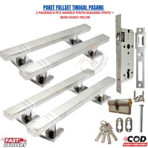 Set Gagang Pintu & Bodi Kunci Pelor Stainless Steel - Pintu Besi - Cepat Pasang - Khusus 4 Pcs