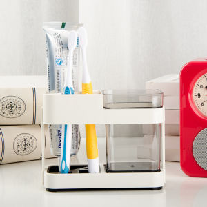 poposhop ที่เก็บแปรงสีฟัน ที่วางแปรงสีฟันพร้อมแก้วน้ำ  กล่องเก็บแปรงสีฟัน ชุดอุปกรณ์แปรงฟัน ที่เก็บแปรงสีฟัน 2in1