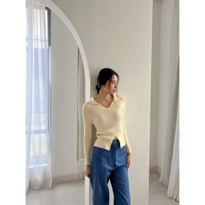 Seina Knit Top Collar - Blouse Long Sleeve - Atasan Rajut Wanita - Casual Top - Korean Style
