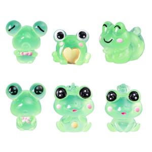 Pack of 6 Soft Glow Animals Sculptures Cute Frogs Shape Garden Miniatures Luminescent Animal Desk Ornaments for Home