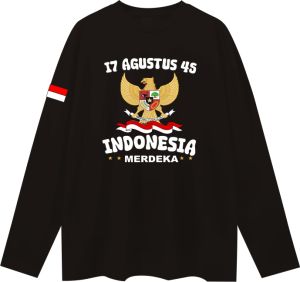 Lengan Panjang Cewe Cowo Kaos Indonesia Merdeka  Hut Ri Ke 80 Kemerdekaan RI 2025 Kaos Merah Putih 17 Agustus 1945 Kaos Pria Kaos Wanita Katun Combed Merdeka