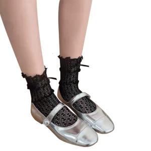 Women Lace Ruffle Socks Cute Bowknot Socks Trim Frilly Princess Wedding Halloween Socks Crew Socks for Ladies
