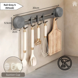 Ready Stock Heavy Duty Wall-Mounted Suction Sliding Sticky Hook Rail Wall Rack No Drill Rak Gantung Dapur Tandas Adjustable Cangkuk Dinding Utensils Removable Reusable Kitchen Storage Toilet Organizer Hanger Waterproof Bathroom Cloth Spatula Kitchen Ware