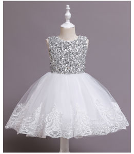 Girls Sequin Lace Princess Dress – Sleeveless Elegant Tulle Knee-Length Birthday Party Gown for Kids | Fluffy Mesh Performance Dress for Baby & Toddler Girls (2-8 Years)