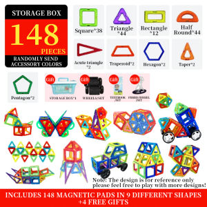 148pcs Set Kids Magnetic Blocks Toys Building Blocks Children 3D Geometry Learning Baby Toys Education Magnetic Puzzle Playing Games for Toddlers Kids 3-6year Boys and Girls