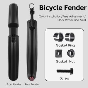 WEST BIKING 26/27.5in Bicycle Fenders Set MTB Rear Mudguard With Reflectors Adjustable Cycling Front Rear Fenders Mountain Bike Parts