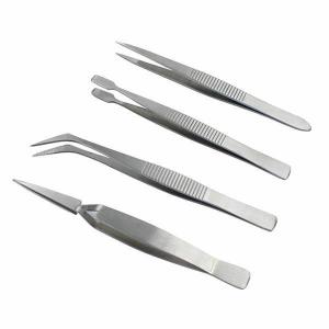 ZUOGUAN 4-Piece Stainless Steel Thickened Tweezer Set Elbow Electronic Cleaning Clamp Tweezers DIY Repair Tools