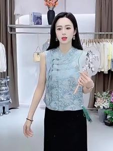 FCYOUFAN  New Chinese Style Improvement  Retro Cheongsam with Small Buttons Sleeveless Blouse for Women