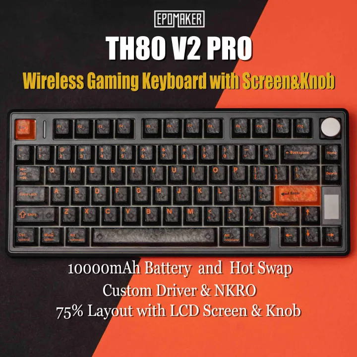 EPOMAKER TH80 V2PRO 75% ANSI US Layout Wired/Bluetooth/2.4Ghz Wireless Mechanical Gaming Keyboard with Screen/ Knob & 10000mAh