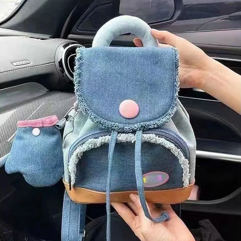 Just Star Donut Denim Button Backpack Cute Small School Bag Girls College Student Backpack Lazada