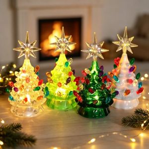 MIRELINA Mini Cây thông Noel có đèn LED. Trong suốt Hiệu ứng phát sáng. Đèn cây thông Noel bằng pha lê Trang trí Đèn ngủ hình cây thông Noel Trang trí nhà cửa