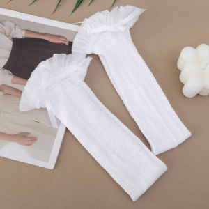 French Retro Women Mid-Calf Length Bunching Socks Summer Thin Solid Black White Socks  Cute Fashion Lacework Ruffle Socks Lolita Girls Long Stocking