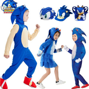 Anime Sonic the Hedgehog Costume For Kids Cartoon Game Prop Clothing Sets Boy Girl Sonic Cosplay Jumpsuit With Gloves Schoolbag Hat Cap