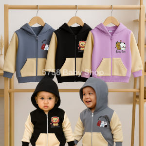 Jaket Bayi Anak fleece SAKU Resleting Kupluk Kepala KOMBINASI HBc SNI Size 6-18  Bulan ZJK13