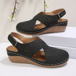 [Free Shipping] New Breathable Wedge Sandals For Women Featuring A Hollow Design A Single-Strap Style A Thick Sole And A Comfortable Fit Available In Plus Sizes And A Fashionable Design For Summer