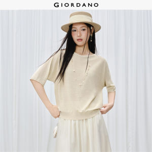 Giordano Women Metallic thread sequins 1/2 sleeve knitwear Free Shipping 18356708