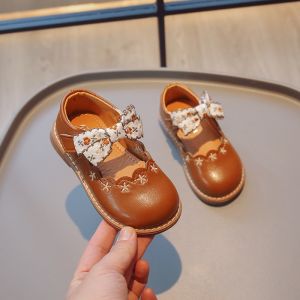 Bunga Ikatan Simpul Sol Lembut Sepatu Flat Kulit Nyaman Gaya Korea Bordir Sepatu Bayi Perempuan Anak Usia 2-8 Tahun