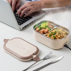 HUNIU Stainless Steel Electric Heated Lunch Box UK/EU/US Plug 1.2 L Travel Food Warmer Tableware Durable Plug-in Heated Lunch Box Office