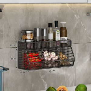 KLICKKRATE Wall Mounted Kitchen Hanging Rack Double Layer Large Capacity Kitchen Condiments Organizer High Quality Sturdy Spice Seasoning Storage Rack Home