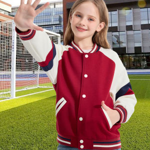 Rolanko Girls Varsity Jackets Baseball Bomber Color Block Letterman Jacket Outwear With Pockets 7-15 Years